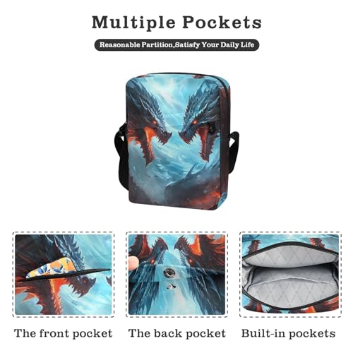 Crossbody Bag Fire Flame Dragon Fighting Messenger Bag for Women Men Purse Shoulder Bag Satchel Bag with Adjustable Strap 214A46382