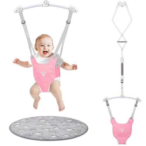 Baby Jumper Baby Jumper Doorway with Adjustable Strap Easy to Assemble with a Soft Rug (Pink)