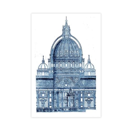 Poster sur toile façades architecturales européennes bleu indigo, une idée cadeau originale 40x61cm