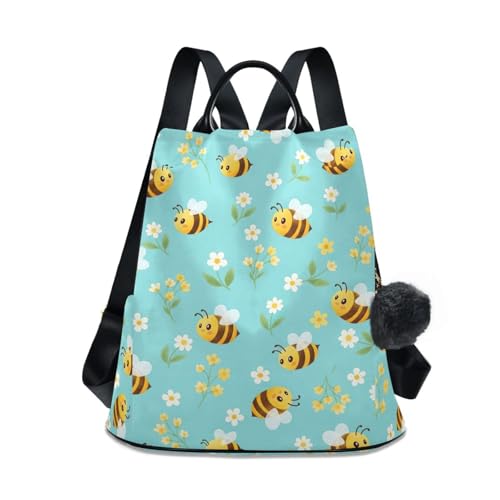 Sac à dos motif abeilles turquoise fermeture éclair dos tendance mode