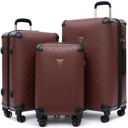 urecity Ensemble de valises de voyage vintage, en cuir, rigide, bagage à main avec serrure TSA et 8 roulettes, légères, Marron caramel, M(20