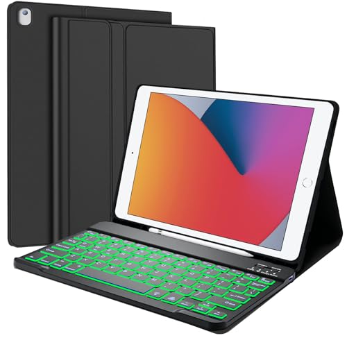 for iPad Pro 12.9 Case with Keyboard, Compatible with 12.9-inch iPad Pro 2017 2nd Gen, 2015 1st Gen- 7 Colors Backlit, Detachable Wireless Keyboard, Smart Folio Cover with Pencil Holder, Black