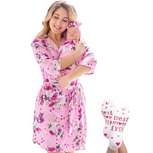 Image of ECO BABY Mommy and Me Robe and Swaddle Set | Maternity Robe and Matching Baby Set for Girl, Boy | Hospital Labor and Delivery