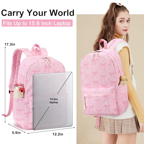 Image of LOIDOU Backpack for Girls School Backpacks Bookbags for Elementary Middle School Women Laptop Backpacks (Bow Tie Pink, L-17)