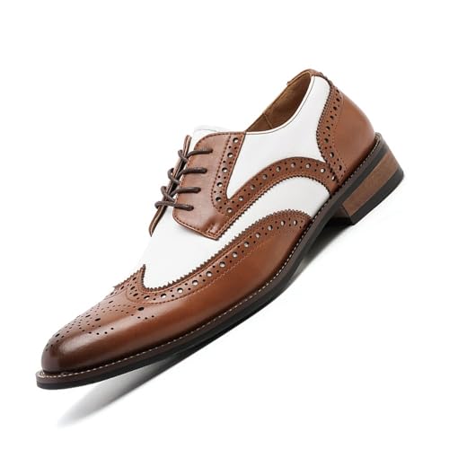 Men's Brogue Oxfords Shoes Fashion Classic Pointed Toe Non Slip Formal Derby Shoes Leather Lace Up Business Dress Shoes for Men