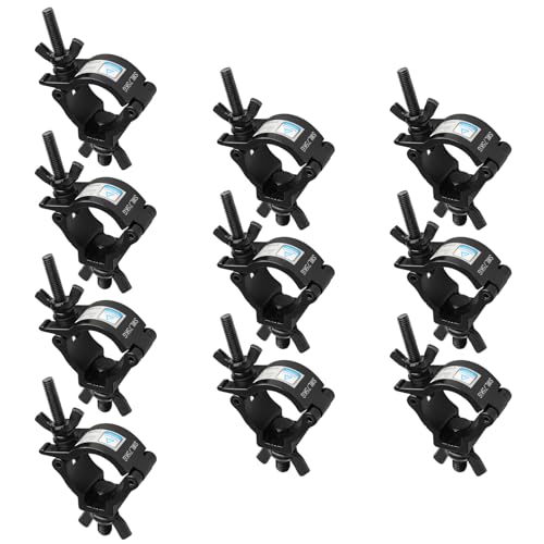 10 Pack 1-1/2" OD Stage Lighting Clamps, Quick Lock Aluminum DJ Truss Mount, Heavy Duty 165 lb, Black