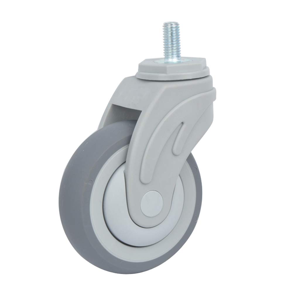 4 x TPR perno piroettanti ruote, M12 Filo stelo presa di corrente & Freni universale ruota, 4 pollici 100 mm, Silenzioso, Mobilia Ospedale Ufficio Impalcatura culla carichi 540 kg (135 kg ciascuno)