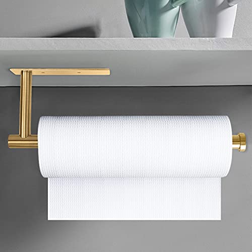 Jeasor Paper Towel Holder Under Cabinet - Self Adhesive Or Drilling Toilet Paper Towel Rack For Kitchen Bathroom, Sus304 Stainless Steel, Wall Mounted (Gold) #TOP4