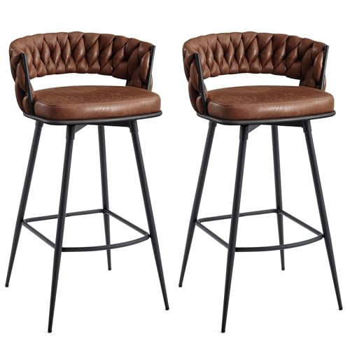 Comparison: Best Height For Kitchen Island 3 BV Bar Height Bar Stools Set of 2, 30 inch Seat Height Bar Stools, 180° Swivel Barstools with Woven Back and Footrest, Suede Fabric Counter Stools for Kitchen Island, Bar Pub