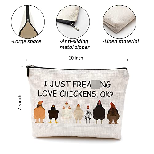 Ohsul I Just Freaking Love Chickens Ok Makeup Bag,Funny Cartoon Various Chickens Hens Cosmetic Bag Travel Pouch,Chicken Lovers Gifts,Women Teen Girls Gifts,Mom Gifts #TOP4