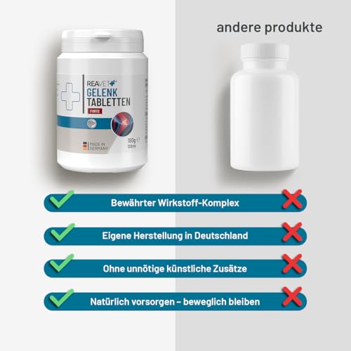ReaVET Gelenktabletten für Hunde – Mit Grünlippmuschel, Glucosamin, MSM & Teufelskralle – Unterstützt Gelenkfunktion & Beweglichkeit – Bewährt bei älteren & aktiven Hunden – 180 Stück