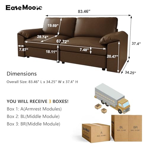 Image of EASE MOOSE Loveseat Sofa for Living Room,Oversized Deep Seat Modular Sectional,Classic Comfy 2 Seater Sofas,Scratch Resistant Faux Leather Couch for Small Spaces, Deep Brown