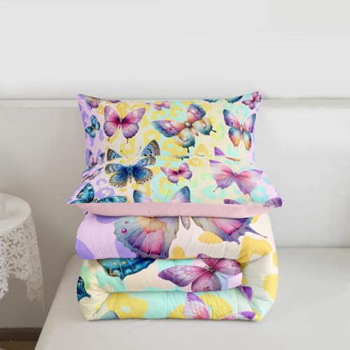 Image of Erosebridal 3D Flying Butterfly Queen Comforter Set for Kids Teens Adults,Gradient Leopard Print Bedding Set,Colorful Butterflies Duvet Insert,Cottagecore Wildlife Bed Set for All Season
