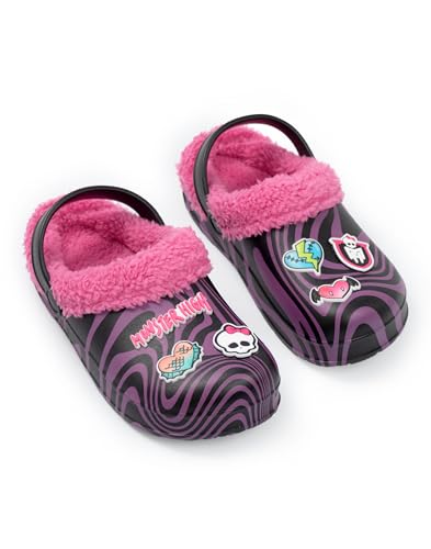 Monster High Sabots Noirs et Roses à cœurs pour Filles | Chaussures doublées moelleuses pour Le Quotidien | Motifs Amusants inspirés des séries...