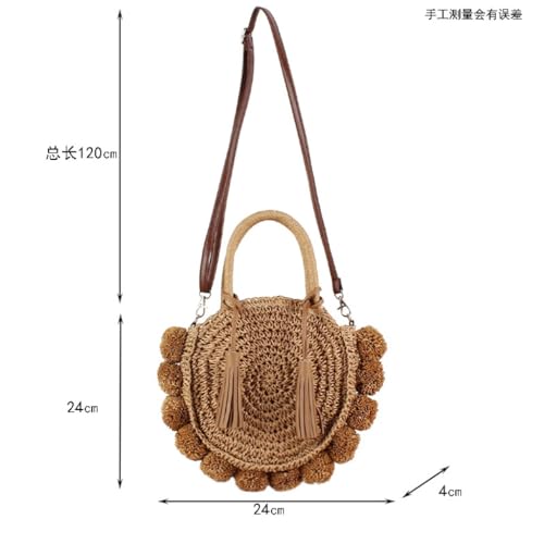 Vacation Beach Woven Bag Paper Rope Round Ball Tote Crossbody Tassel Purpose Bag3