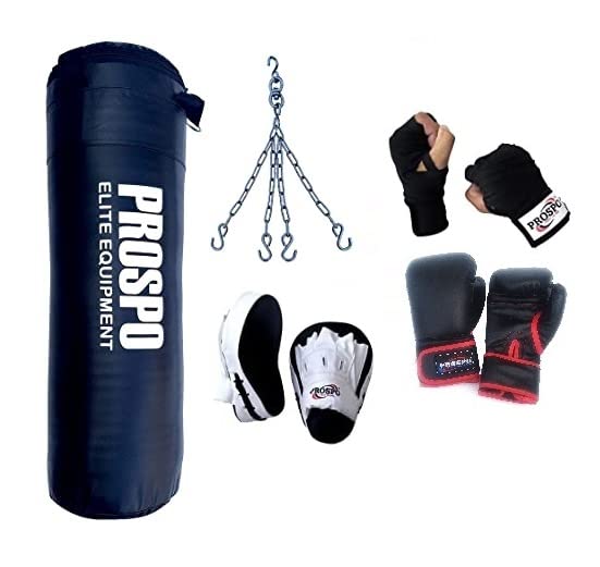 Prospo Alloy Steel Punching Bag Srf 36inch Unfilled with Chain, Curved Focus pad White/Black, Glove 12oz Black, Handwrap 108 inch Black, (5 in 1) (B089M9DWXD) Amazon Price History, Amazon Price Tracker