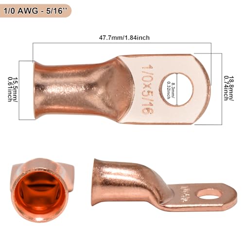 Image of iGreely 1 /0 AWG Battery Cable,1 /0 Gauge Welding Battery Copper Wires with 5 /16'' Lug Terminals for Car Solar Automotive RV Marine Boat,DIY for Replacement Parts & Accessories (Red + Black 1FT Pair)