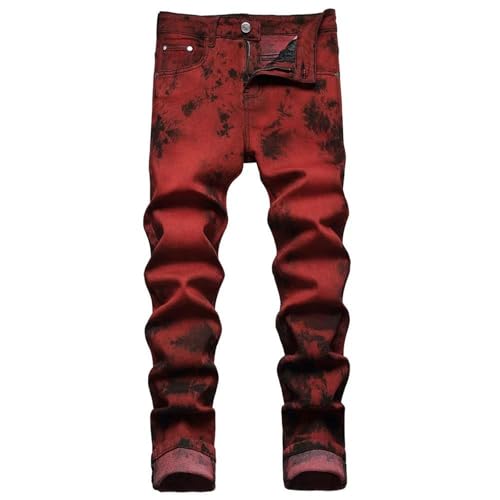 Men Tie and Dye Stretch Denim Jeans Slim Straight Pants Streetwear Trousers2