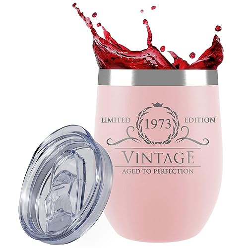 50th Birthday Gifts for Women Men - 12 oz Blush Stemless Wine Tumbler - 50th Birthday Decorations - Birthday Gifts for 50 Year Old Man Dad Grandpa - Funny 50th Birthday Idea Presents for Women