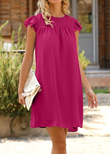 Image of KIRUNDO Wedding Guest Shift Dresses for Women Short Spring Summer Ruffle Cap Sleeve Chiffon Babydoll Flowy Mini Sundress