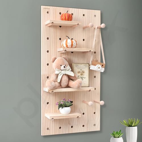Image of Plantex Multipurpose Pine Wall Mount Wood Pegboard For Home /Wood Display Shelf /Wall Organizer For Bedroom /Kitchen /Bathroom - (32X16 Inches)