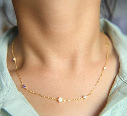 Collier argent 925 chaîne maillons opale cristal ajustement réglable - 2
