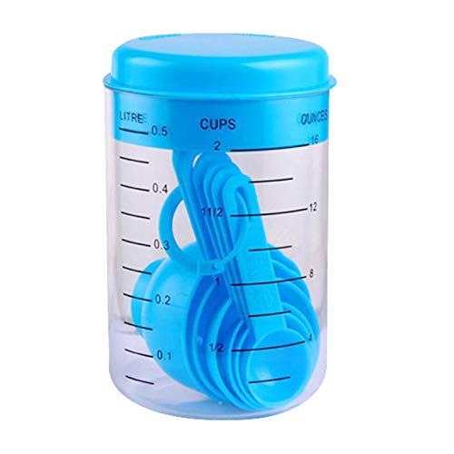 Conjunto de colheres e copos medidores de 500 ml para cozinhar e assar na cozinha - azul claro