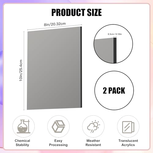 Image of Lesnlok Gray Acrylic Sheets 1 /8 inch Thick 3mm 2 Pack 8 x 10 Clear Plexiglass Sheets,for Sign,Craft,Painting,Laser Cutting,DIY Display Projects (8 inchx 10 inch, Gray, 2)