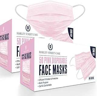 Harley Street Care Disposable Pink Face Masks Protective 3 Ply Breathable Triple Layer Mouth Cover with Elastic Earloops (Pack of 100)
