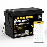12V 300Ah LiFePO4 Battery with Bluetooth Smart Monitoring, 3840Wh Deep Cycle Lithium Battery, 200A BMS, 8000+ Cycles for RV, Off-Grid Solar Systems, Home Backup, Marine & Trolling Motors