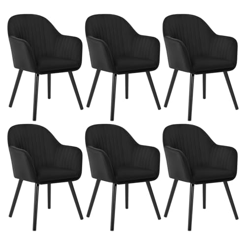 WOLTU Lot de 6 Chaises de Salle à Manger, Fauteuil en Velours, Rembourrée, avec Accoudoirs, Pieds en Bois Massif, pour Cuisine Salon Chambre, Nior.