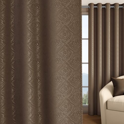 Image of Wakefit Jacquard Room Darkening Curtain | Light Blocking Upto 70% | (9 x 3.9 ft) | Door Curtain | Set of 2 | Reduces Noise | Machine Washable | Smash |Diamond Light Brown