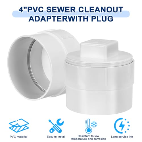 Image of Gadpiparty 2 Pcs 4 inch PVC Sewer Cleanout Cap, Sewer Pipe Cap, With Plug Pipe Fitting, for Outdoor Garden, RV, and Other Drainage Piping System
