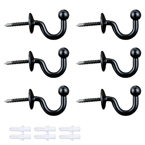 Ssiyiya 6 ganchos para alzapaños de cortina con 6 tornillos de expansión, soportes de cortina, elegantes soportes de cortina en forma de U, ganchos de cortina montados en la pared, gancho para colgar