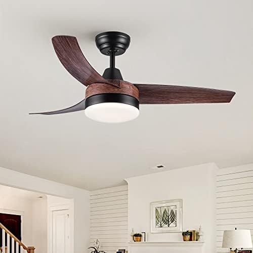 BINLINGO 42”Ceiling Fans with Lights Remote Control, 3 Blade Wood Ceiling Fan, 6 Speed DC Motor, Indoor Outdoor Ceiling Fan Lighting for Patio Living Room, Bedroom, Office (Walnut)