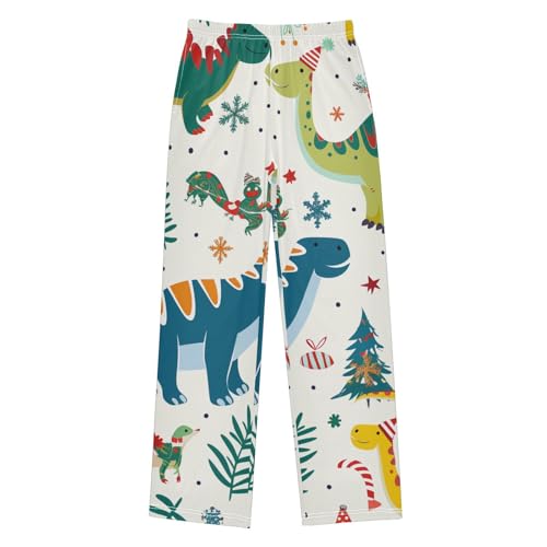 ZZXXB Dinosaur Holly Leaves Boys Long Pants Soft Trousers Elastic Waist Kids Lounge Bottoms with Pockets S-XL