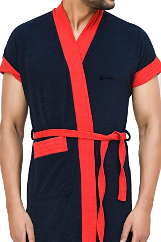 Image of Terry Men Bath robe Fit Upto 42 inches Navy Red