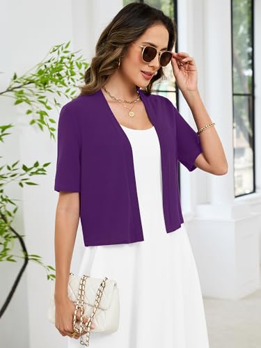 Image of Heymoments Women's Thin Shrugs Short Sleeve Lightweight Cropped Tops Open Front Knitted Cardigan for Dress Summer Bolero