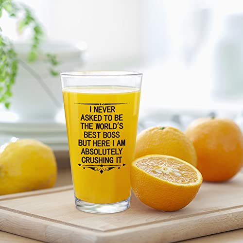 Dazlute Boss Gift, I Never Asked To Be The World's Best Boss Beer Glass, Funny Gift Idea For Boss Manager Director Coworkers Employer On Bosses Day Birthday Christmas, 15Oz Boss Beer Pint Glass #TOP4