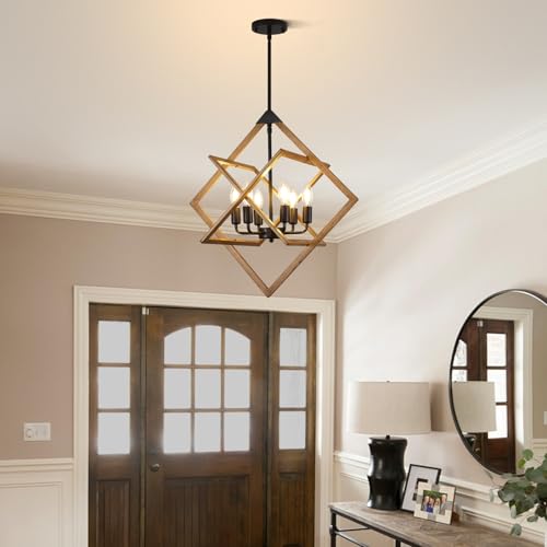 Modern Chandelier for Dining Room (24",6-Light), No Assembly Required Wood Grain Dining Room Light Fixture Over Table, Industrial Hanging Pendant Lights Fixture for Kitchen Island, Entryway, Foyer by UnicozoHome - Image 7