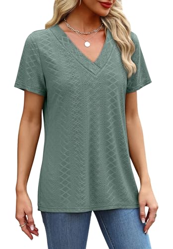 SAMPEEL Womens Summer Tops Trendy 2025 Eyelet Crossed V Neck T Shirts Loose Casual Short Sleeve Tshirts Shirts Fashion4