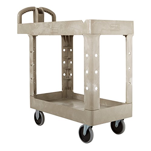 Image of BRUTE Heavy Duty 2-Shelf Utility /Service Cart, Small, Lipped Shelves, Ergonomic Handle, 500 lbs. Capacity, Beige, for Warehouse /Garage /Cleaning /Maintenance