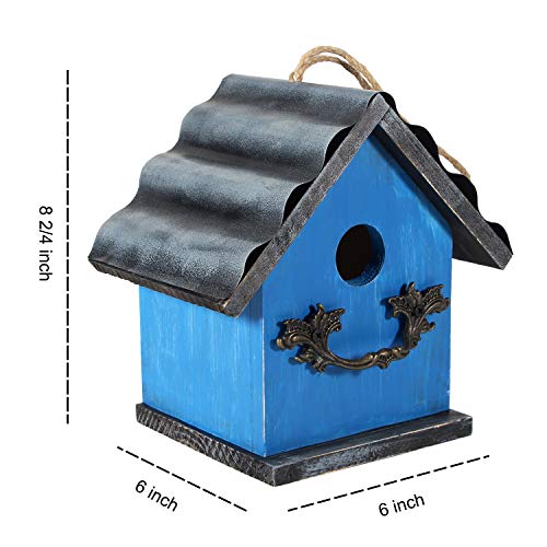 Tenforie Bird House for Outside, Resting Place for Birds, Hanging Natural Wooden Bird Nest, Bluebird House Handcrafted Hut (Blue)