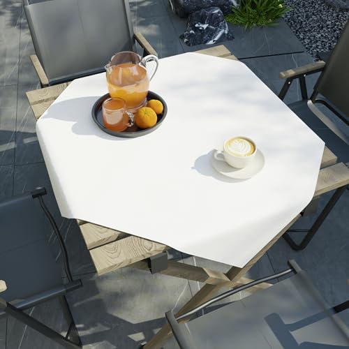 Image of Encasa XO Dining Table Cover Cloth for 4 Seater | 90x90 cm Cotton Canvas Square Table Cloth | Machine Washable Tablecloth for Indoor & Outdoor Use - White Solid Color