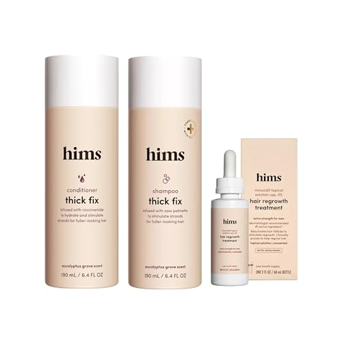 hims Thick Fix Shampoo & Conditioner Set for Healthy Hair Growth & Thickening - Eucalyptus Scent 6.4 fl oz & hims Minoxidil 5% Topical Solution Hair Loss & Regrowth Treatment for Men 2 fl oz
