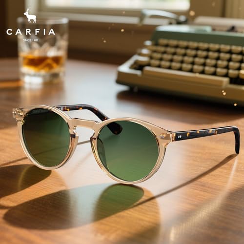 CARFIA Retro Round Polarized Mens Sunglasses UV Protection Acetate Frame CA5289L2