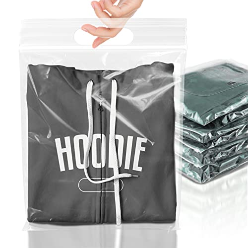 PUREVACY Reclosable Zipper Bags, Clear Plastic Bags with Die Cut Handles, 12 x 12 Inch Plus 3 Inch Lip, 3 Mil LDPE, Pack of 50
