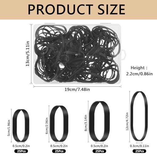 100 Stück Gummibänder Stark, Gummiband Schwarz breit, 4 Größen von Taktischen Gummibändern mit Schachtel, Wiederverwendbare Haushalts Gummiringe für Haus, Schule, Büro und Industrie（5/6/8/12CM）