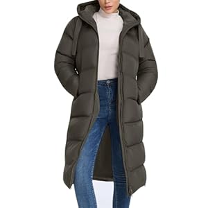 HOTIAN Damen Warm Wintermäntel Lang Parka Steppjacke Reißverschluss Daunenmantel Outdoorjacke Winter Mantel mit Kapuze