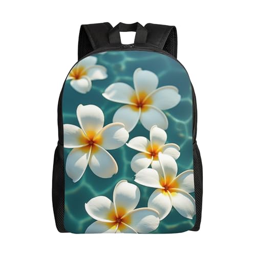 Backpack 16 Inch Large Capacity White Frangipani Flowers Backpack Casual For Travel And Camp